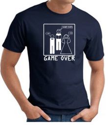 Game Over Marriage Ceremony T-shirt Funny Navy Tee - White Print