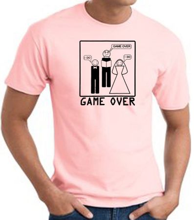 Game Over Marriage Ceremony T-shirt Funny Pink Tee - Black Print