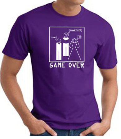 Game Over Marriage Ceremony T-shirt Funny Purple Tee - White Print