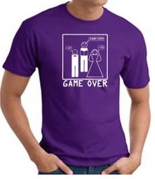 Game Over Marriage Ceremony T-shirt Funny Purple Tee - White Print