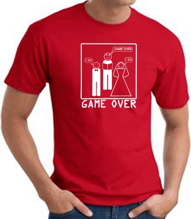Game Over Marriage Ceremony T-shirt Funny Red Tee - White Print