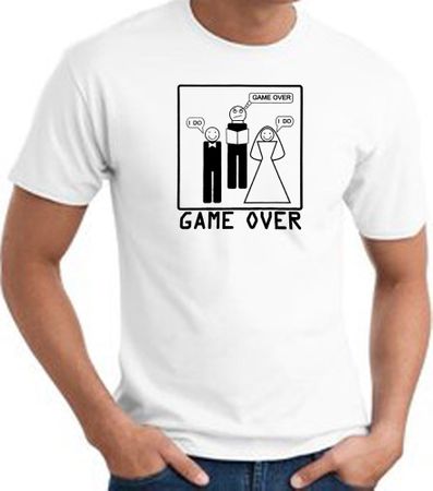 Game Over Marriage Ceremony T-shirt Funny White Tee - Black Print