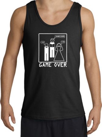 Game Over Marriage Ceremony Tanktop Funny Black Tank - White Print