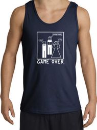 Game Over Marriage Ceremony Tanktop Funny Navy Tank - White Print