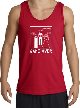 Game Over Marriage Ceremony Tanktop Funny Red Tank - White Print