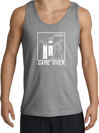Game Over Marriage Ceremony Tanktop Funny Sport Grey Tank White Print