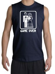 Game Over Muscle Shirt Funny Marriage Navy Shooter - White Print