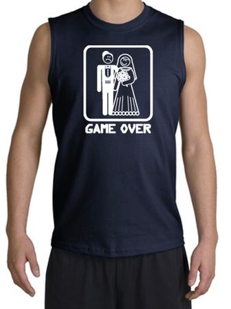 Game Over Muscle Shirt Funny Marriage Navy Shooter - White Print