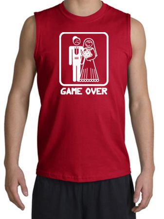 Game Over Muscle Shirt Funny Marriage Red Shooter - White Print