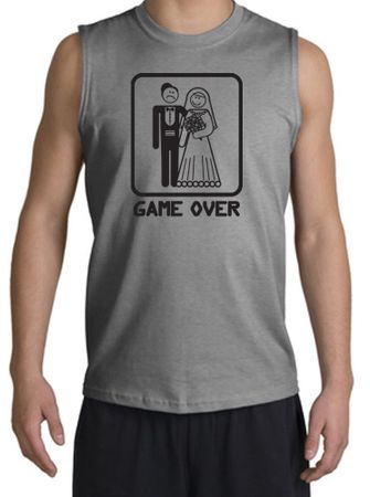 Game Over Muscle Shirt Funny Marriage Sports Grey Shooter Black Print