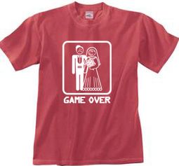 Game Over Pigment Dyed T-shirt Funny Dashing Red Tee - White Print