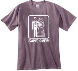 Game Over Pigment Dyed T-shirt Funny Eggplant Tee - White Print