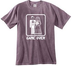 Game Over Pigment Dyed T-shirt Funny Eggplant Tee - White Print