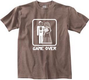 Game Over Pigment Dyed T-shirt Funny Marriage Chestnut - White Print
