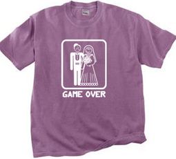 Game Over Pigment Dyed T-shirt Funny Marriage Plum Tee - White Print