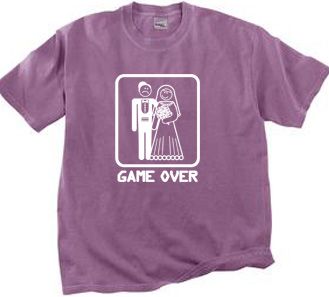 Game Over Pigment Dyed T-shirt Funny Marriage Plum Tee - White Print