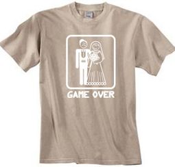 Game Over Pigment Dyed T-shirt Funny Marriage Sandstone - White Print