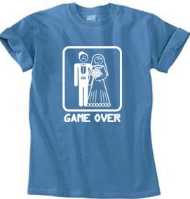 Game Over Pigment Dyed T-shirt Funny Medium Blue Tee - White Print