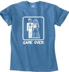 Game Over Pigment Dyed T-shirt Funny Medium Blue Tee - White Print