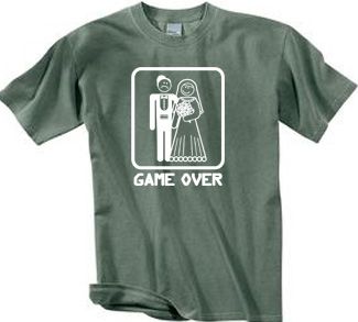 Game Over Pigment Dyed T-shirt Funny Olive Tee - White Print