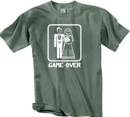 Game Over Pigment Dyed T-shirt Funny Olive Tee - White Print
