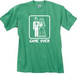 Game Over Pigment Dyed T-shirt Funny Piper Green Tee - White Print