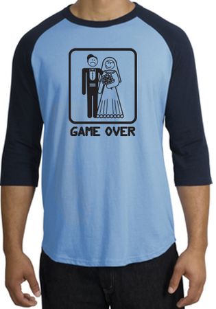 Game Over Raglan Shirt Funny Marriage Carolina Blue/Navy Black Print