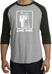 Game Over Raglan Shirt Funny Marriage Heather Grey/Black White Print