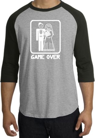 Game Over Raglan Shirt Funny Marriage Heather Grey/Black White Print