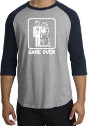 Game Over Raglan Shirt Funny Marriage Heather Grey/Navy - White Print