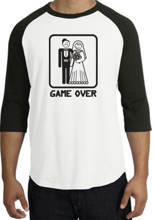 Game Over Raglan Shirt Funny Marriage White/Black - Black Print