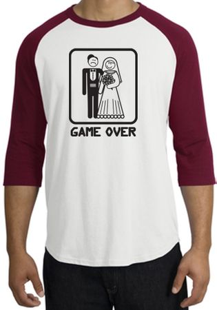 Game Over Raglan Shirt Funny Marriage White/Cardinal - Black Print