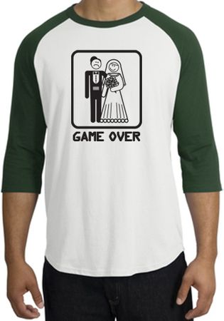 Game Over Raglan Shirt Funny Marriage White/Forest - Black Print