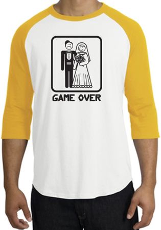 Game Over Raglan Shirt Funny Marriage White/Gold - Black Print