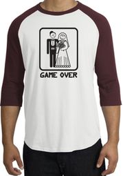 Game Over Raglan Shirt Funny Marriage White/Maroon - Black Print Game Over Raglan Shirt Funny Marriage White/Maroon - Black Print