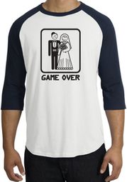 Game Over Raglan Shirt Funny Marriage White/Navy - Black Print Game Over Raglan Shirt Funny Marriage White/Navy - Black Print