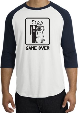 Game Over Raglan Shirt Funny Marriage White/Navy - Black Print