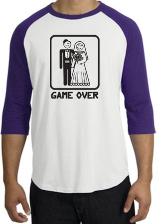 Game Over Raglan Shirt Funny Marriage White/Purple - Black Print