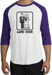 Game Over Raglan Shirt Funny Marriage White/Purple - Black Print Game Over Raglan Shirt Funny Marriage White/Purple - Black Print