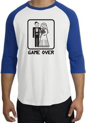 Game Over Raglan Shirt Funny Marriage White/Royal - Black Print Game Over Raglan Shirt Funny Marriage White/Royal - Black Print