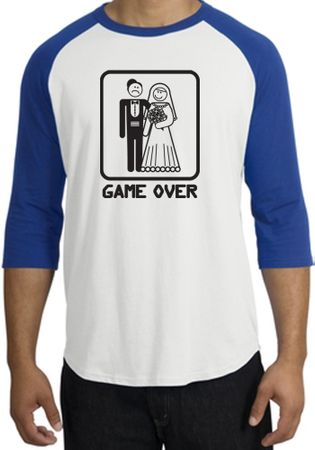 Game Over Raglan Shirt Funny Marriage White/Royal - Black Print
