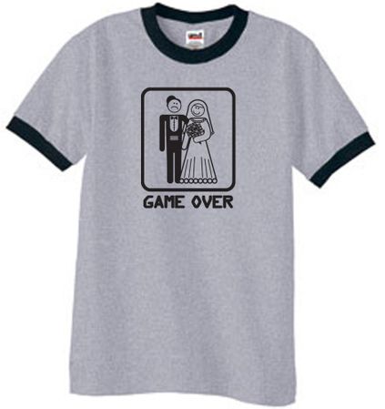 Game Over Ringer T-shirt Funny Heather Grey Black Tee Black Print