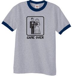 Game Over Ringer T-shirt Funny Heather Grey/Navy Tee - Black Print