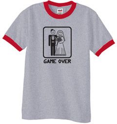 Game Over Ringer T-shirt Funny Heather Grey/Red Tee - Black Print