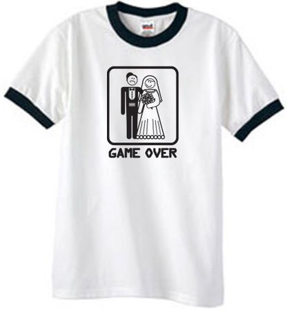 Game Over Ringer T-shirt Funny White/Black Tee - Black Print