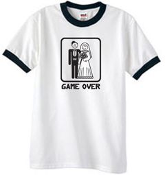 Game Over Ringer T-shirt Funny White/Black Tee - Black Print