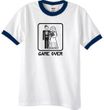 Game Over Ringer T-shirt Funny White/Navy Tee - Black Print