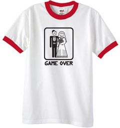 Game Over Ringer T-shirt Funny White/Red Tee - Black Print