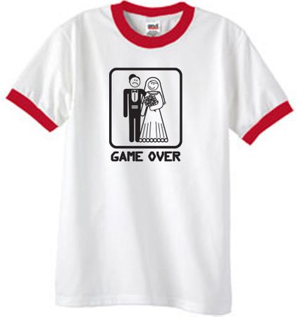 Game Over Ringer T-shirt Funny White/Red Tee - Black Print