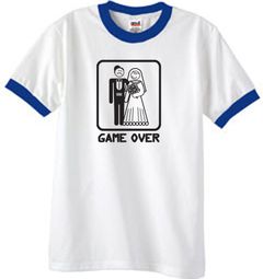 Game Over Ringer T-shirt Funny White/Royal Tee - Black Print